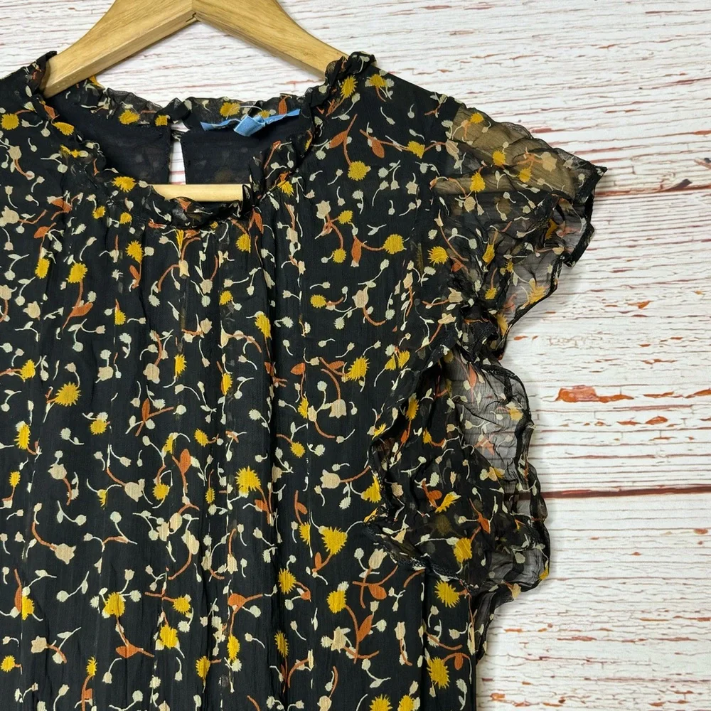 Draper James Black Midi Dress with Yellow & Orange Floral Print